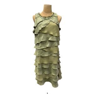 S.L. Fashion Green Layered Dress, RUFFLES, LAYERS, Silky, Sheer, Size L,Fairy